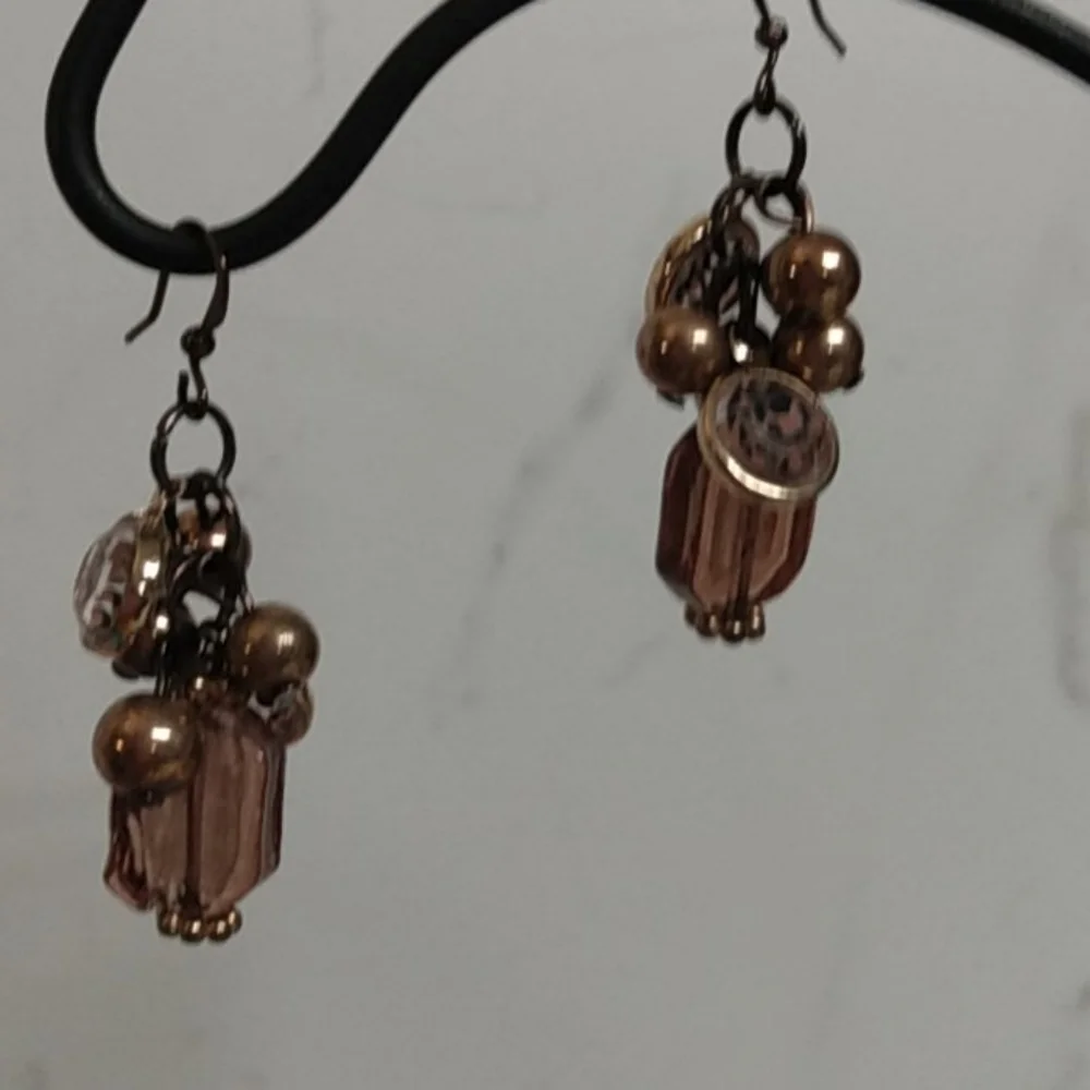 Brown Leopard Spot Glass Bead Earrings NWOT - Picture 3 of 7